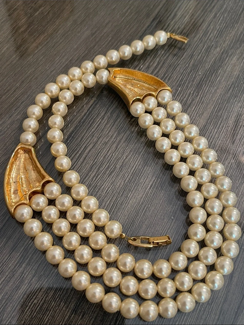 Vintage Napier Three Strand Waterfall Faux Pearl Necklace - Ivory/Cream 18” appr